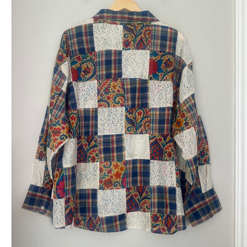 Natural Life Barcelona Patchwork Button Down Shirt XL NWT Lace Boho Oversized - Picture 4 of 10